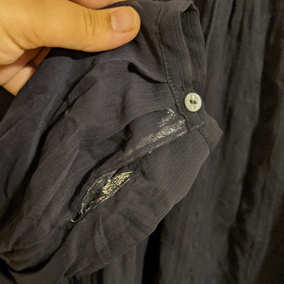 Anthropologie Tiny Navy Mixed Media Tie Blouse L - Picture 7 of 8